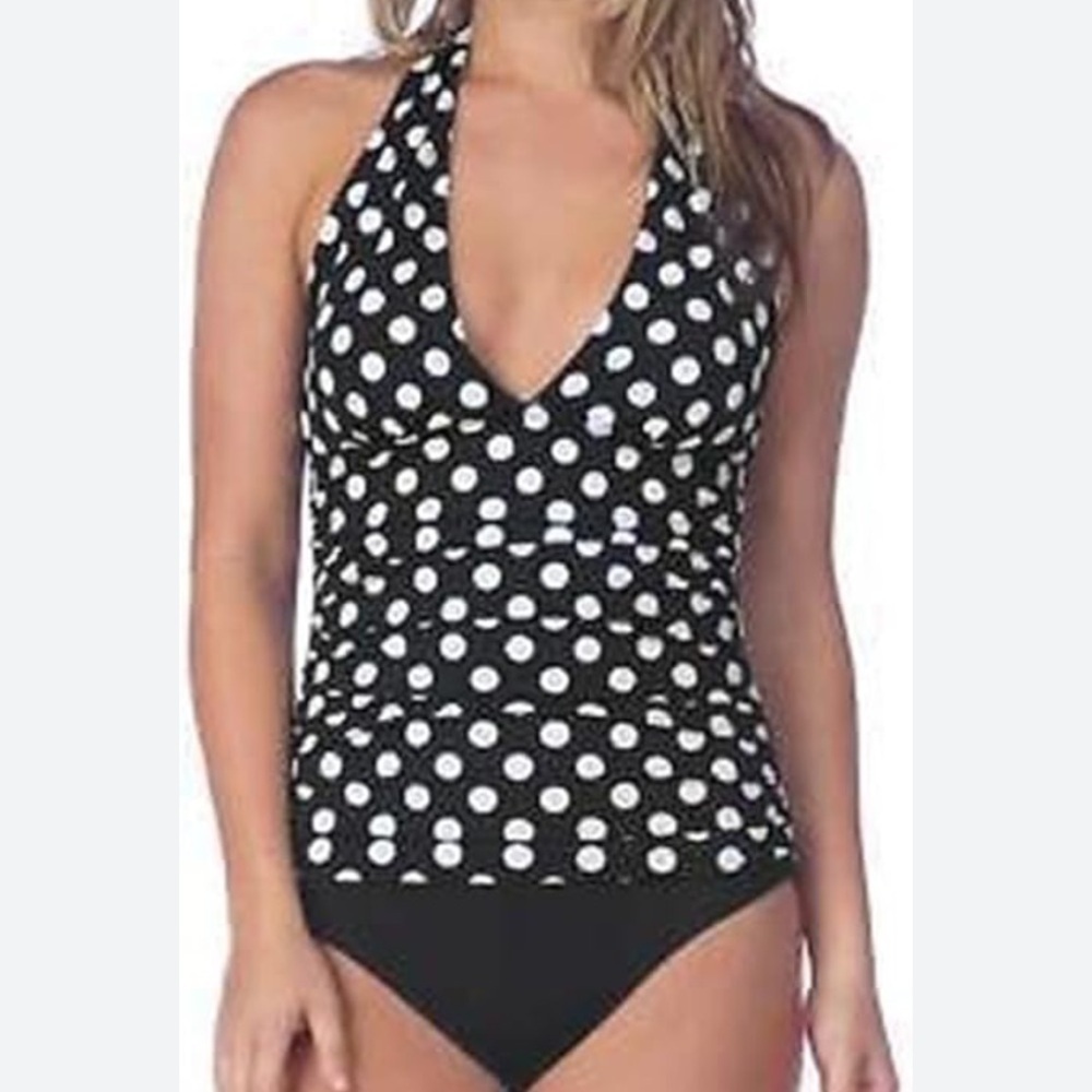 2 Bamboo One Piece Halter Polka Dot Swimsuit black white size Medium
